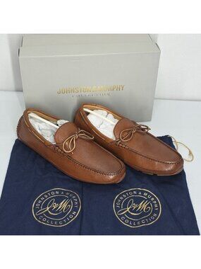 Johnston & Murphy Damon One Eye Tie Brown Loafers 8.5M Mahogany Italian Calfskin